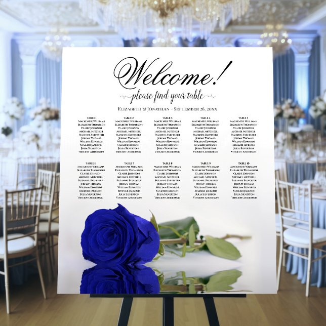 Welcome! Royal Blue Rose 10 Table Seating Chart Foam Board (On Stand at Reception)
