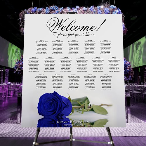 Welcome Royal Blue Rose 16 Table Seating Chart Foam Board