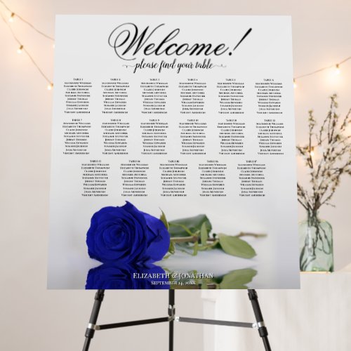 Welcome Royal Blue Rose 17 Table Seating Chart Foam Board