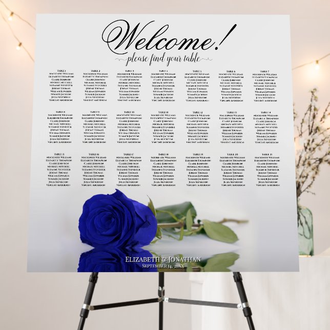 Welcome! Royal Blue Rose 21 Table Seating Chart Foam Board (In Situ (Stand))