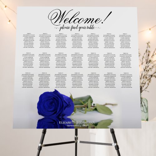 Welcome Royal Blue Rose 21 Table Seating Chart Foam Board