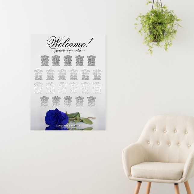 Welcome! Royal Blue Rose 22 Table Seating Chart Foam Board (In Situ (Wall))
