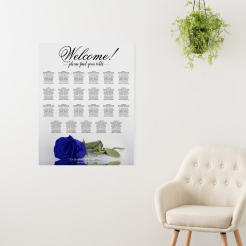 Welcome Royal Blue Rose 23 Table Seating Chart Foam Board