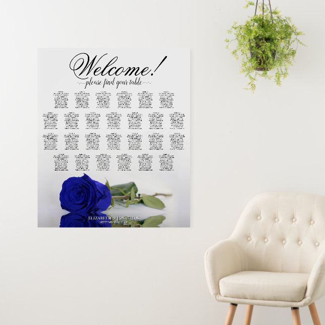 Welcome! Royal Blue Rose 26 Table Seating Chart Foam Board (In Situ (Wall))