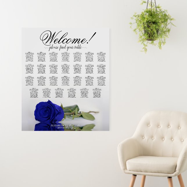Welcome! Royal Blue Rose 27 Table Seating Chart Foam Board (In Situ (Wall))