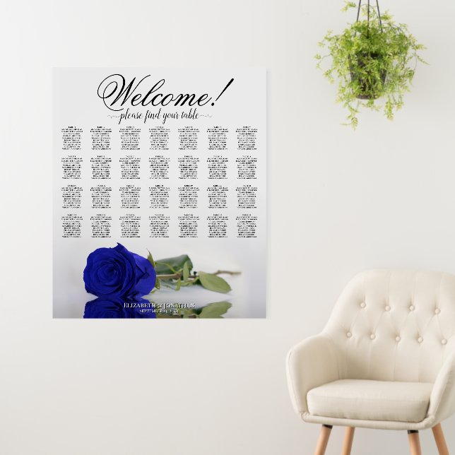 Welcome! Royal Blue Rose 28 Table Seating Chart Foam Board (In Situ (Wall))
