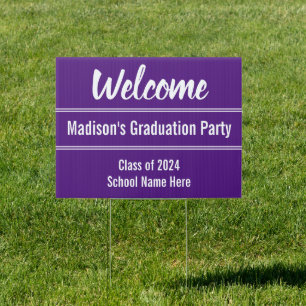 Welcome Royal Purple and White Graduation Party Sign