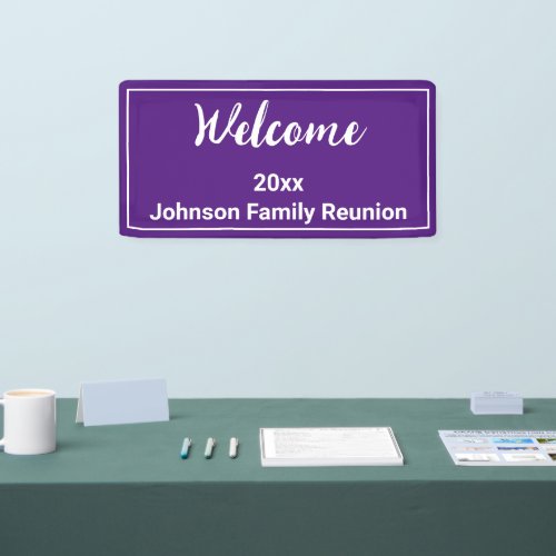 Welcome Royal Purple and White Name Family Reunion Banner