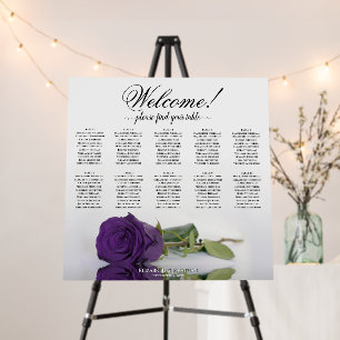 Welcome! Royal Purple Rose 10 Table Seating Chart Foam Board