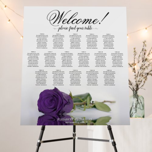 Welcome Royal Purple Rose 16 Table Seating Chart Foam Board