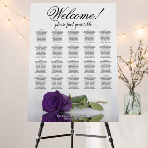 Welcome Royal Purple Rose 20 Table Seating Chart Foam Board