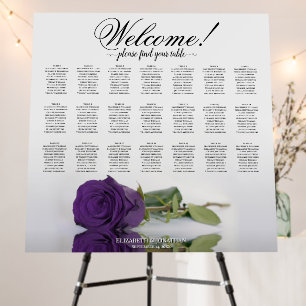 Welcome! Royal purple Rose 21 Table Seating Chart Foam Board
