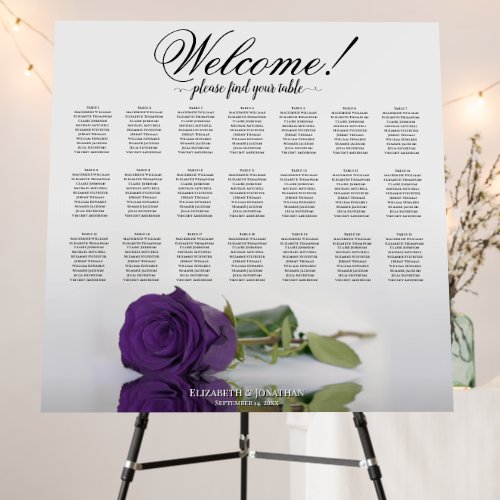 Welcome Royal purple Rose 21 Table Seating Chart Foam Board
