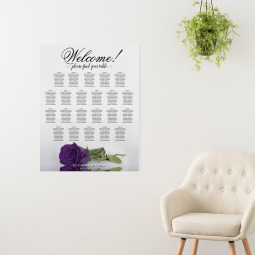 Welcome Royal Purple Rose 22 Table Seating Chart Foam Board