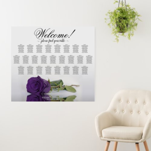 Welcome Royal Purple Rose 25 Table Seating Chart Foam Board