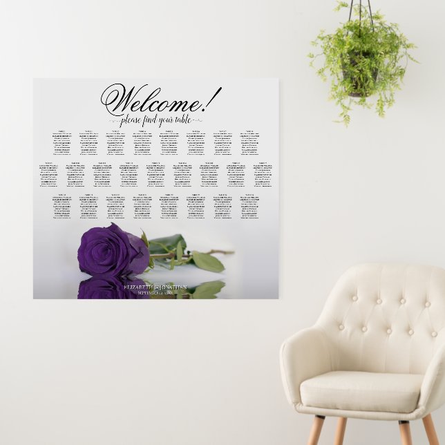 Welcome! Royal Purple Rose 25 Table Seating Chart Foam Board (In Situ (Wall))