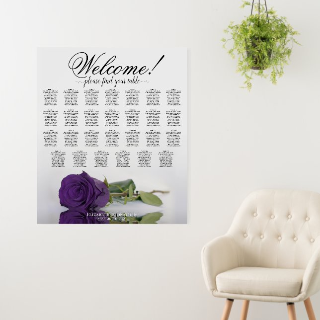 Welcome! Royal Purple Rose 27 Table Seating Chart Foam Board (In Situ (Wall))