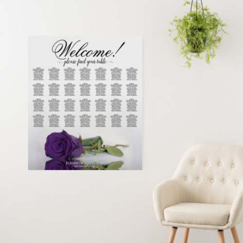 Welcome Royal Purple Rose 28 Table Seating Chart Foam Board