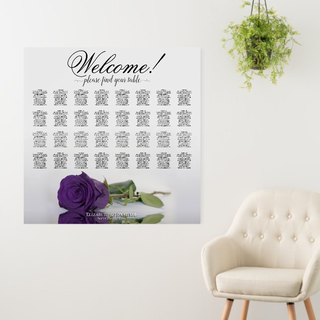 Welcome! Royal Purple Rose 32 Table Seating Chart Foam Board (In Situ (Wall))