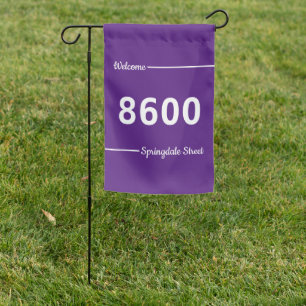 Welcome Royal Purple White House Number Address Garden Flag