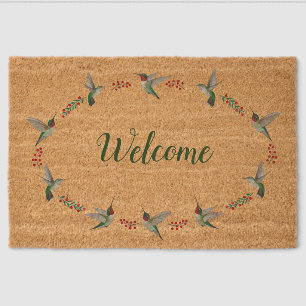 Welcome Ruby-throated Hummingbirds Fiber Doormat