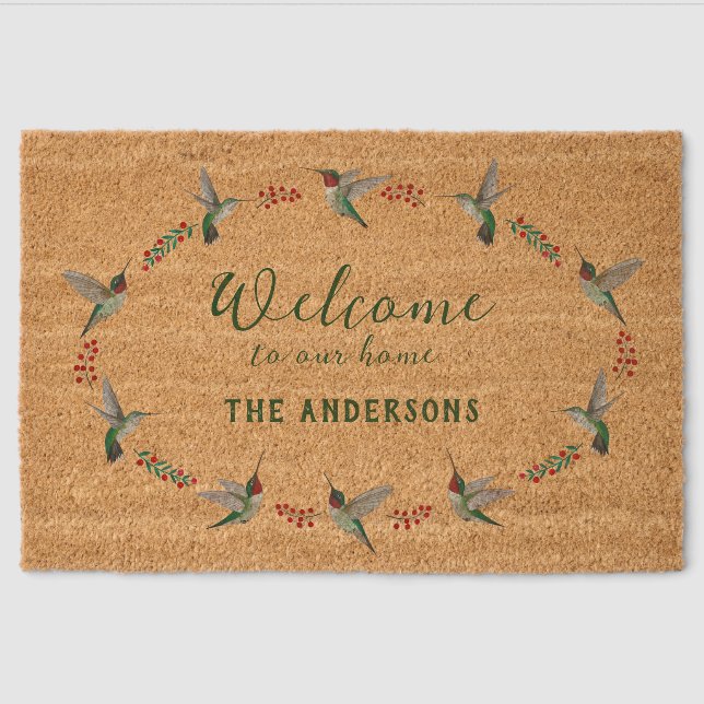 Welcome Ruby-throated Hummingbirds Fiber Doormat (Front)