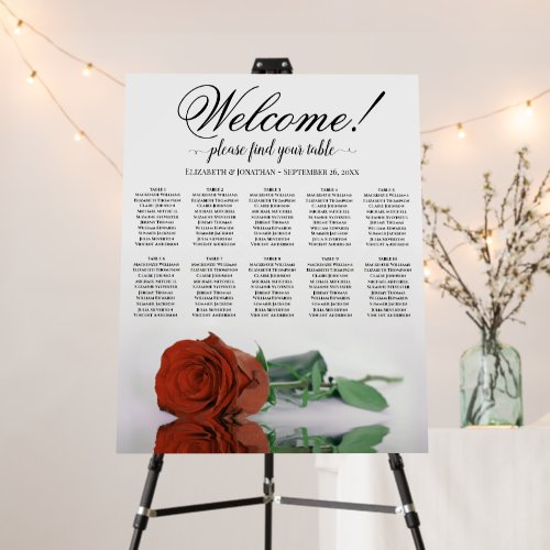 Welcome! Rust Orange Rose 10 Table Seating Chart Foam Board