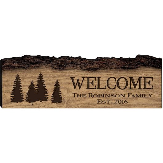 Welcome Rustic Bark Engraved Wall Sign (Front)