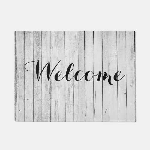 Welcome Rustic Black and White Wood Panel Farm Doormat