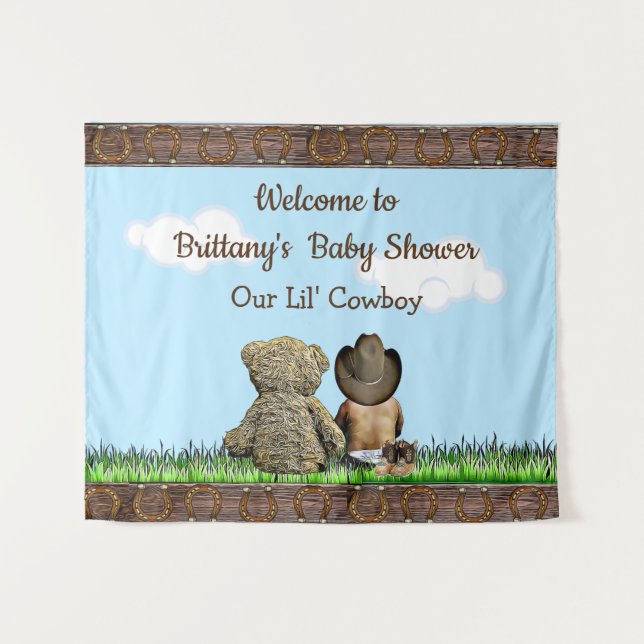 Welcome Rustic Cowboy Baby of Color Shower Banner Tapestry (Front (Horizontal))