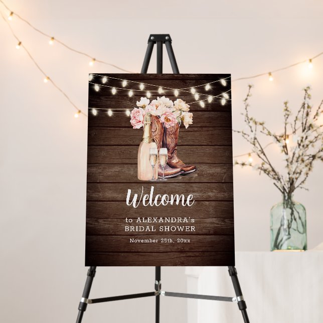 WELCOME Rustic Cowgirl Boots BRIDAL SHOWER Foam Board (In Situ (Stand))