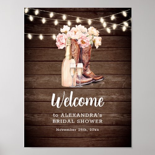 WELCOME Rustic Cowgirl Boots BRIDAL SHOWER Poster