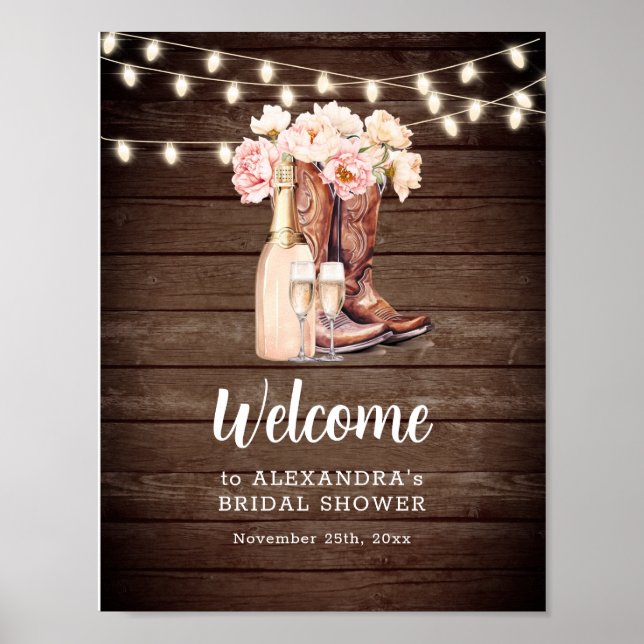 WELCOME Rustic Cowgirl Boots BRIDAL SHOWER Poster (Front)