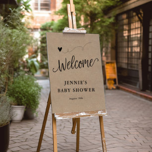 Welcome, Rustic Kraft Script Baby Shower Foam Board
