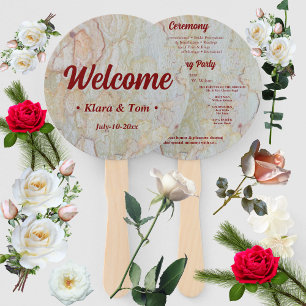 welcome rustic natural design wedding program hand fan