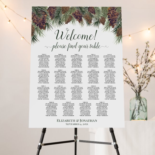 Welcome! Rustic Pinecones 19 Table Seating Chart Foam Board (In Situ (Stand))
