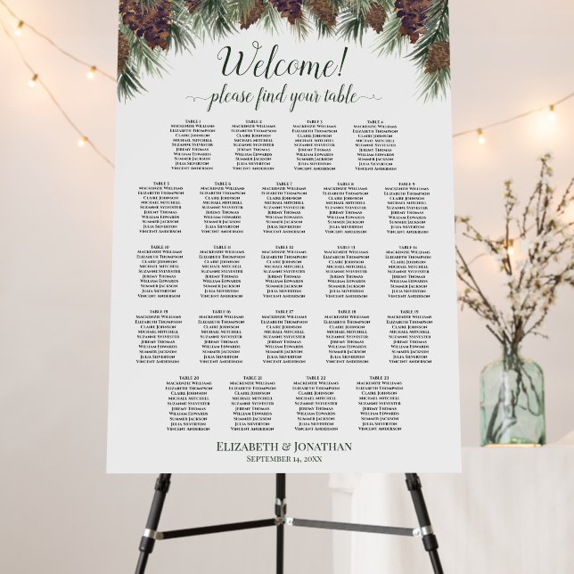 Welcome! Rustic Pinecones 23 Table Seating Chart Foam Board (In Situ (Stand))