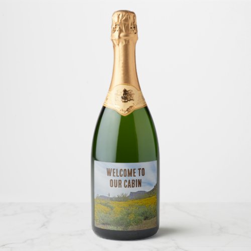 Welcome Rustic Southwest Flowers House Cabin Guest Sparkling Wine Label