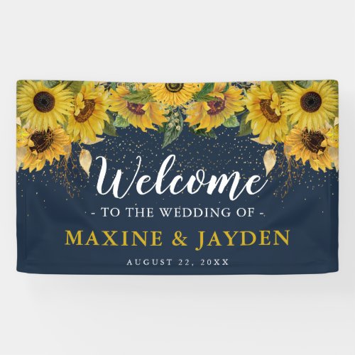 Welcome Rustic Sunflower, Navy & Gold Wedding Banner