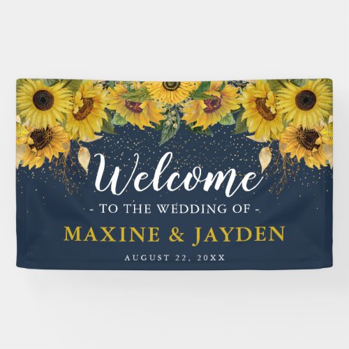 Welcome Rustic Sunflower Navy  Gold Wedding Banner