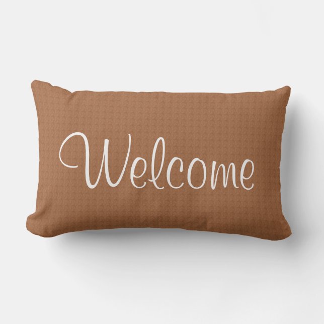 Welcome Rustic Textured Neutral Modern Decorative Lumbar Pillow (Front)