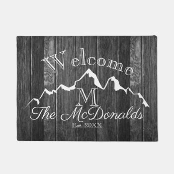 Welcome Rustic Wood Mountain | Family Monogram Doormat by chandraws at Zazzle