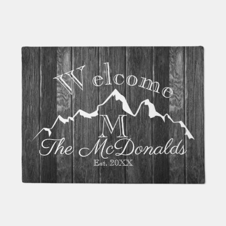 Welcome Rustic Wood Mountain | Family Monogram Doormat