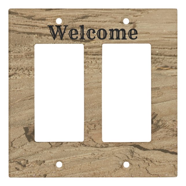 Welcome Rustic Wood Texture Pattern Unique Striped Light Switch Cover (Front)