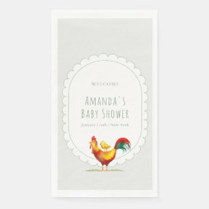 Welcome Sage Cottagecore Rooster Chick Baby Shower Paper Guest Towels