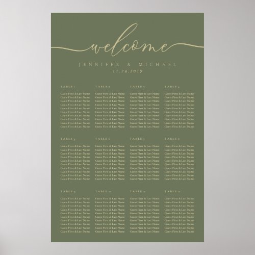 Welcome Sage Gold Table Numbers Poster