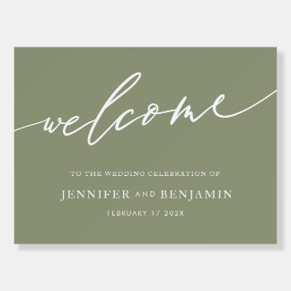 welcome | Sage Green Calligraphy Simple Wedding Foam Board