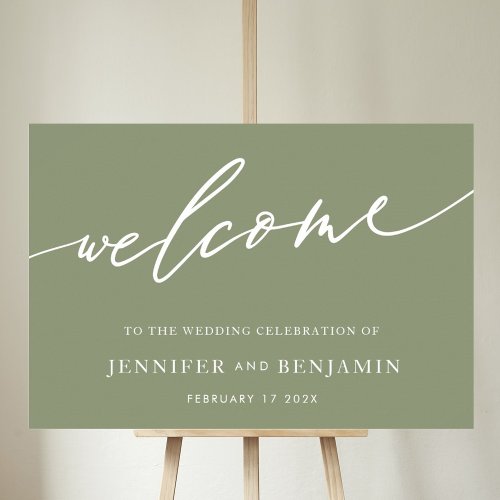 welcome  Sage Green Calligraphy Simple Wedding Poster