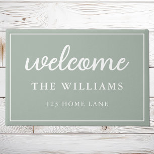 Welcome Sage Green Family Name Personalized Doormat