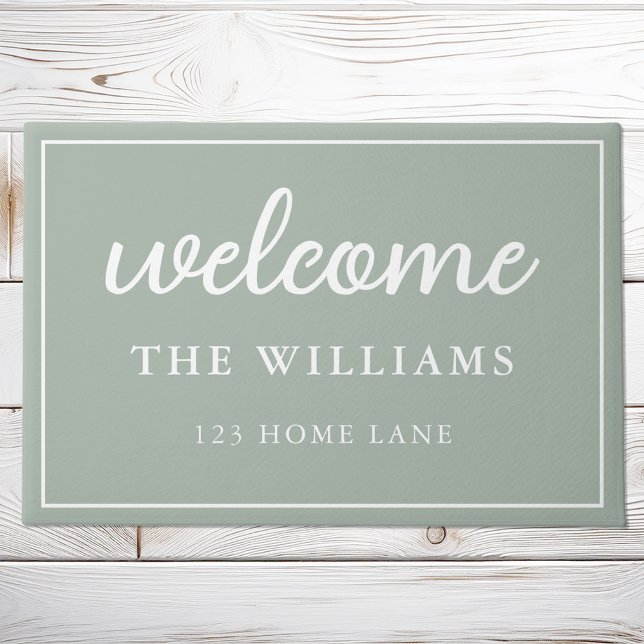 Welcome Sage Green Family Name Personalized Doormat (Creator Uploaded)
